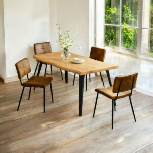 Homy Casa 5-Piece Dining Table Set with Live Edge Natural Top and 4 Chairs