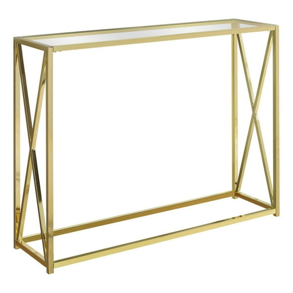 Monarch Specialties Accent Table, Console, Entryway, Narrow, Sofa, Living Room, Bedroom, Metal, Tempered Glass, Gold, Clear, Contemporary, Modern