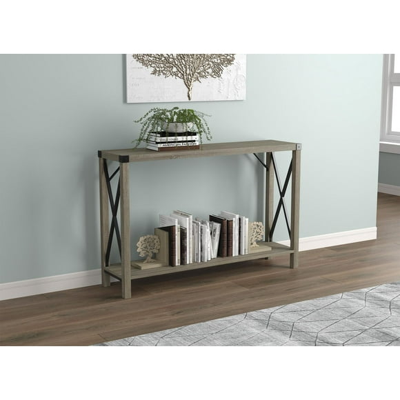 Entryway Console Sofa Couch Accent Table-46inch Dark Taupe with 1 Shelf and Metal Sides for Living Room