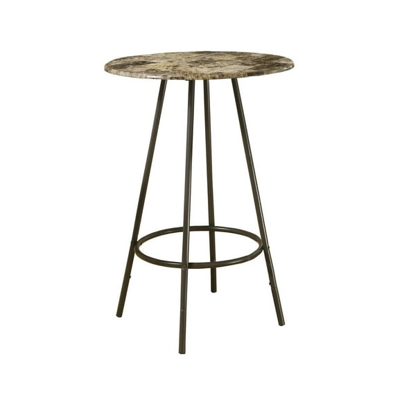 Monarch Specialties Home Bar, Bar Table, Bar Height, Pub, 30" Round, Small, Kitchen, Metal, Laminate, Brown Marble Look, Contemporary, Modern