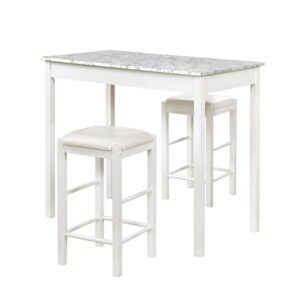 Hampton Three-Piece Faux Marble Tavern Set, White
