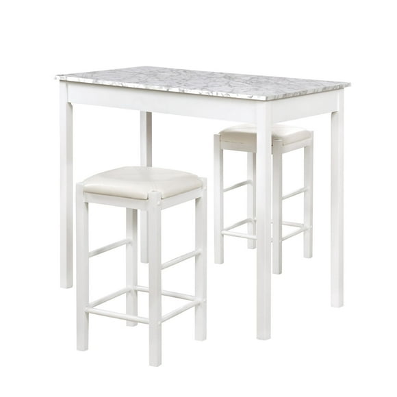 Hampton Three-Piece Faux Marble Tavern Set, White