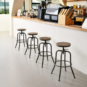 Homy Casa Adjustable Swivel Barstool Set of 4 - Walnut Finish, Industrial Design with Footrest