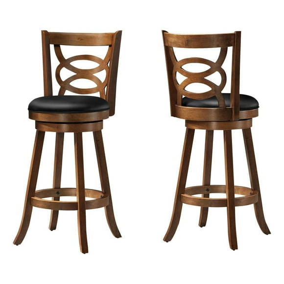 Monarch Specialties Bar Stool, Set Of 2, Swivel, Bar Height, Wood, Pu Leather Look, Brown, Black, Transitional