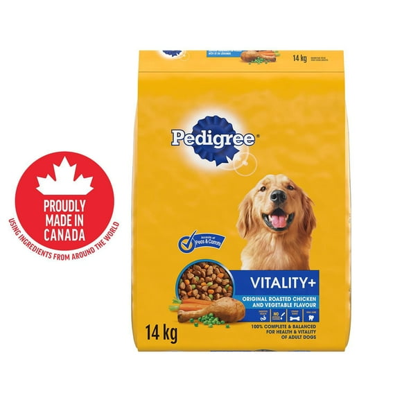 PEDIGREE VITALITY+ Dry Food For Adult Dogs Roasted Chicken & Vegetable Flavour - Supports Strong Bones and Healthy Teeth With Calcium, 8kg-20kg