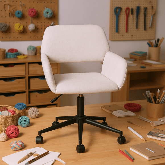 Homy Casa Ergonomic Office Chair with Adjustable Height & 360° Swivel, Beige Chenille Fabric