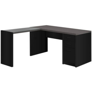 Monarch Specialties Computer Desk, Home Office, Corner, Left, Right Set-up, Storage Drawers, L Shape, Work, Laptop, Laminate, Tempered Glass, Black, Grey, Contemporary, Modern