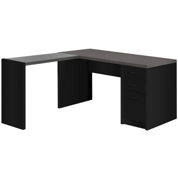 Monarch Specialties Computer Desk, Home Office, Corner, Left, Right Set-up, Storage Drawers, L Shape, Work, Laptop, Laminate, Tempered Glass, Black, Grey, Contemporary, Modern