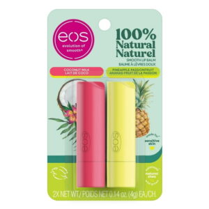 eos 100% Natural Smooth Lip Balm, Pineapple Passionfruit and Coconut Milk, 8 g, 2 pack
