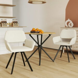 Homy Casa Set of 2 Fabric Dining Chairs with Armrests and Open Back for Kitchen and Dining Room