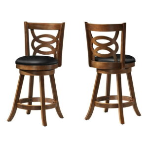 Monarch Specialties Bar Stool, Set Of 2, Swivel, Counter Height, Kitchen, Wood, Pu Leather Look, Brown, Black, Transitional