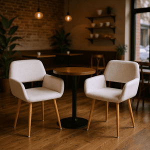 Homy Casa Set of 2 Fabric Dining Armchairs with Open Back and Metal Legs for Kitchen or Cafe