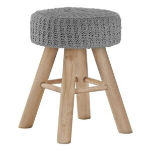 Monarch Specialties Ottoman, Pouf, Footrest, Foot Stool, 12" Round, Velvet, Wood Legs, Grey, Natural, Contemporary, Modern