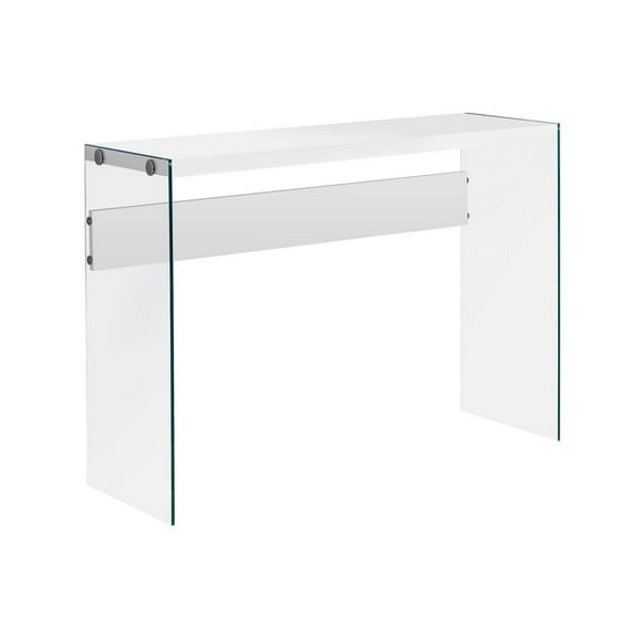 Monarch Specialties Accent Table, Console, Entryway, Narrow, Sofa, Living Room, Bedroom, Tempered Glass, Laminate, Glossy White, Clear, Contemporary, Modern