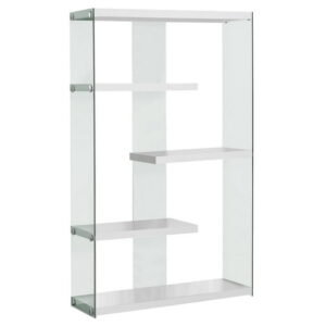 Monarch Specialties Bookshelf, Bookcase, Etagere, 5 Tier, 60"h, Office, Bedroom, Tempered Glass, Laminate, Glossy White, Clear, Contemporary, Modern