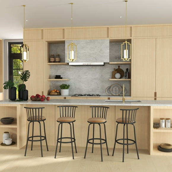 Homy Casa 4 Packs 360 Degree Rotating Counter, Faux Suede Barstool with Iron Frame