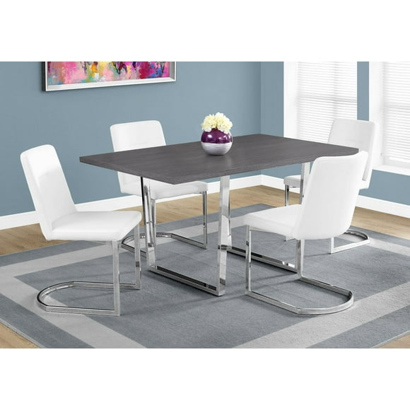 Monarch Specialties Dining Table, 60" Rectangular, Kitchen, Dining Room, Metal, Laminate, Grey, Chrome, Contemporary, Modern