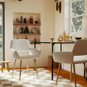 Homy Casa Set of 2 Cozy Fabric Accent Chairs with Wooden Legs and Ergonomic Armrests for Lounge