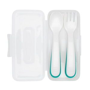 OXO Tot - On-the-Go Plastic Fork and Spoon Set - Travel Case - Easy for Little Ones to Hold - Baby Toddler Feeding Utensils - Teal