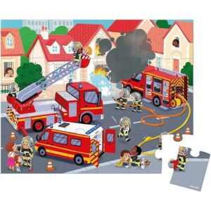Janod - 24-Piece Firefighting Puzzle with Poster - Develops Memory & Dexterity - Colorful & Engaging - Suitable for Children Ages 3+