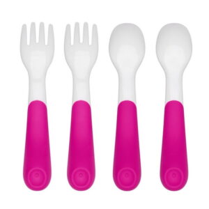 OXO Tot - Plastic Fork & Spoon Multipack - Training Set - Encourage Self-Feeding - Easy for Little Ones to Hold - Baby Toddler Feeding Utensils - Pink - 61128100