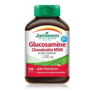 Jamieson Ultra Strength Glucosamine Chondroitin MSM 1300 mg, Provides Joint Pain Relief, Osteoarthritis Support, and Cartilage Deterioration Protection. Non-GMO, Gluten-Free, 120 Caplets, Proudly Cana, 120 caplets