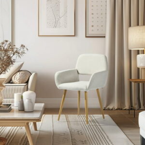 Homy Casa Set of 2 Fabric Dining Chairs with Armrests and Curved Backrest for Breakfast Nook