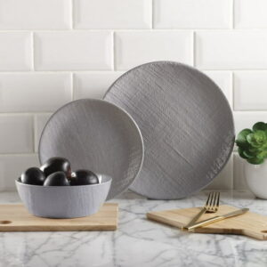 Safdie & Co Dinnerset Grey Linen Embossed