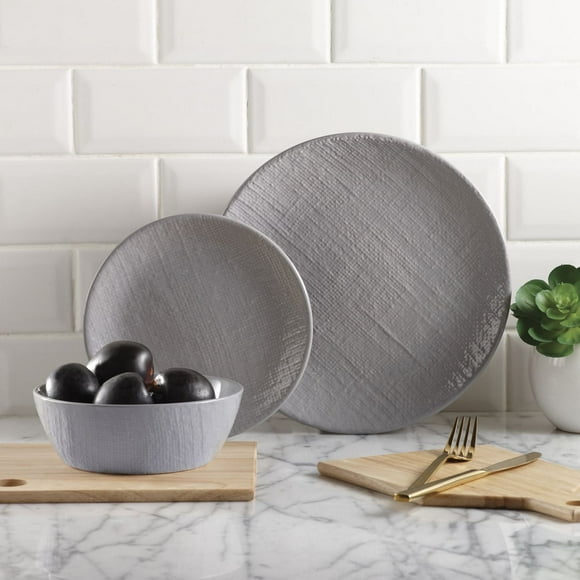 Safdie & Co Dinnerset Grey Linen Embossed