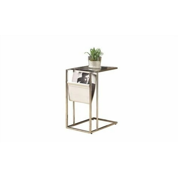 Monarch Specialties Accent Table, C-shaped, End, Side, Snack, Magazine Storage, Living Room, Bedroom, Metal, Pu Leather Look, Tempered Glass, Chrome, Clear, Contemporary, Modern