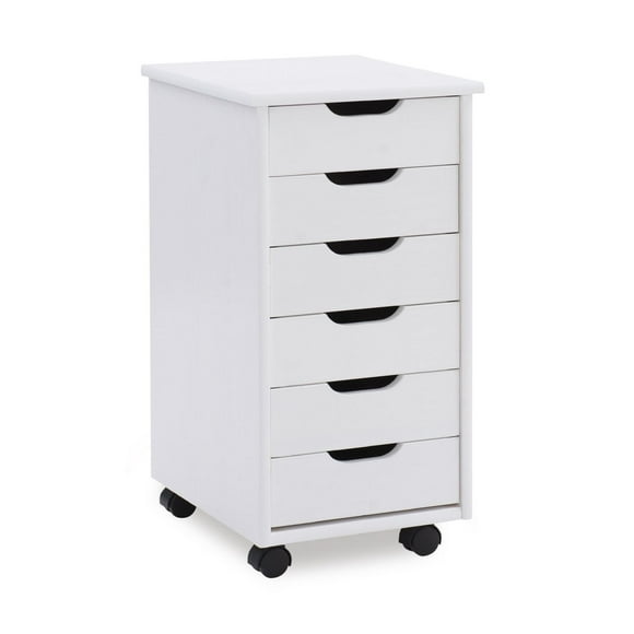 Craydon Six-Drawer Rolling Storage Cart, Whitewash