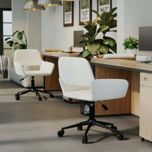 Homy Casa Set of 2 Ergonomic Swivel Accent Chair, Adjustable Height Beige Chenille for Office and Lounge