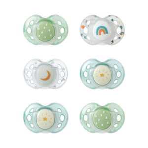 Tommee Tippee Night Time Glow in the Dark Pacifiers, Symmetrical Design, BPA-Free Silicone, 18-36m, 6 Count