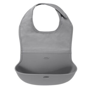 OXO Tot - Roll-Up Bib - Comfortable Soft Waterproof Lightweight Silicone Baby Bib and Toddler - Fabric Rolls Up into Pocket for Travel and Storage - Gray