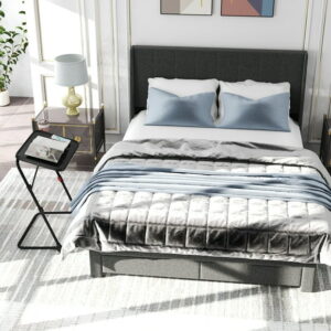 Homy Casa Grey Upholstered Queen Bed with Storage & Tray Desk Set, Space-Efficient