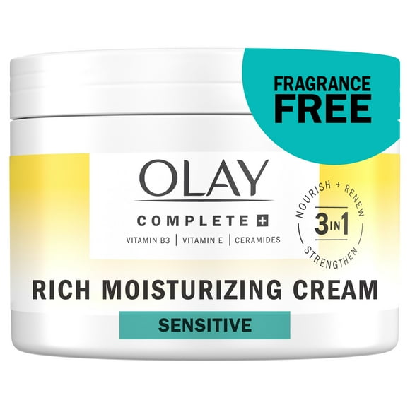Olay Complete+ Rich Moisturizing Cream Fragrance-Free, 3-in-1 Hydrating Face Cream for Dry Skin with Vitamin B3, Vitamin E, and Ceramides, 251ML
