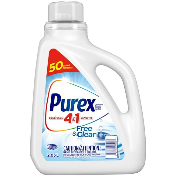 Purex 4 in 1 Concentrated Hypoallergenic Liquid Laundry Detergent, Free & Clear, 2.03 Litres, 50 Loads, 2.03 Litres, 50 Loads