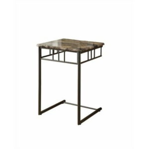 Monarch Specialties Accent Table, C-shaped, End, Side, Snack, Living Room, Bedroom, Metal, Laminate, Brown Marble Look, Contemporary, Modern