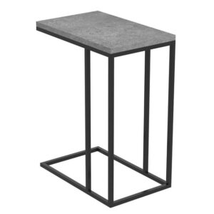 Safdie & Co. Accent Table 20L C-Shaped Dark Cement Black Metal