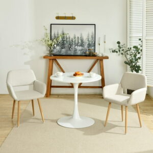 Homy Casa Set of 2 Fabric Dining Chairs with Open Back and Wooden Legs for Restaurant and Cafe