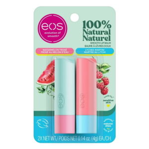 eos 100% Natural Lip Balm Sticks- Watermelon Frosé and Lychee Martini, All-Day Moisture, 4g, 2 Pack