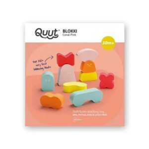Quut - Blokki: Coral Pink - Soft Foam Stacking Toy - 10 Pieces - Balancing Blocks for Creative & Playful Figures - Different Shapes & Colors
