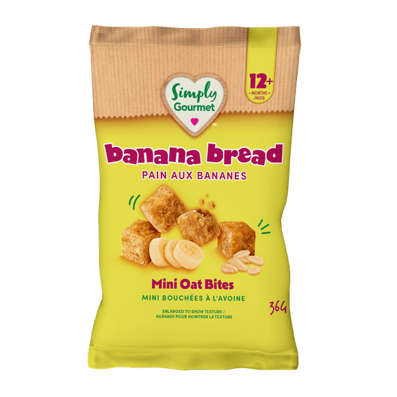Simply Gourmet Mini Oat Bites Toddler Snack, Banana Bread, 12+ Months, 36 g, Mini Oat Bites