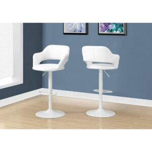 Monarch Specialties Bar Stool, Swivel, Bar Height, Adjustable, Metal, Pu Leather Look, White, Contemporary, Modern