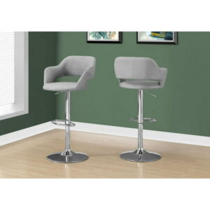 Monarch Specialties Bar Stool, Swivel, Bar Height, Adjustable, Metal, Fabric, Grey, Chrome, Contemporary, Modern
