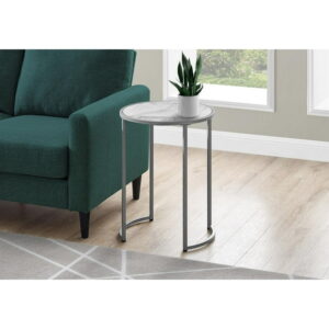 Monarch Specialties Accent Table, Side, Round, End, Nightstand, Lamp, Living Room, Bedroom, White Marble Look Laminate, Grey Metal, Contemporary, Modern