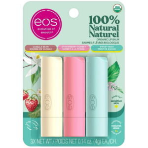 eos 100% Natural and Organic Lip Balm Sticks, Variety pack, 3 stick