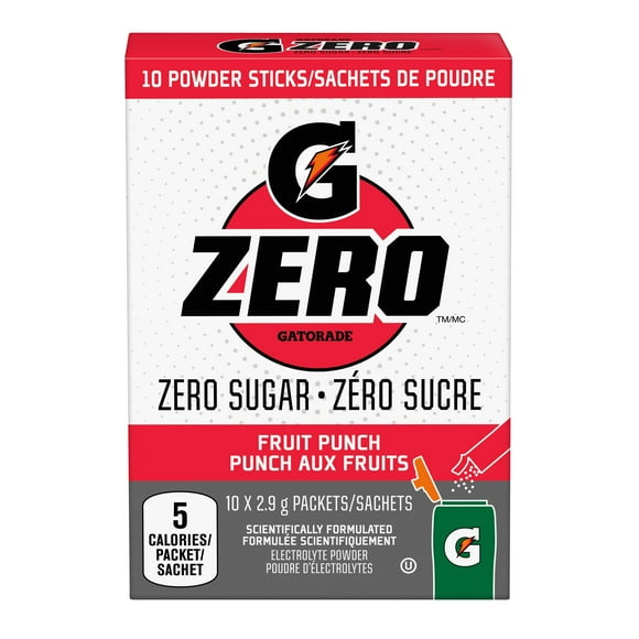 Gatorade Zero Sugar Fruit Punch Electorlyte Powder 10 x 2.9g, Packets, 10 x 2.9 g