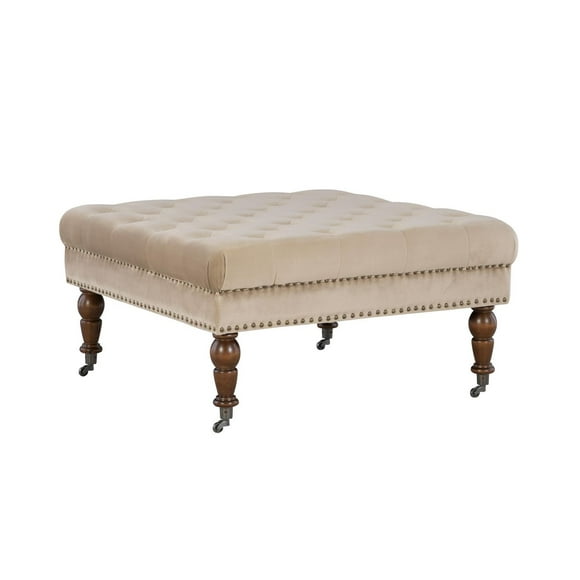 Aubrey Tan Velvet Square Tufted Ottoman