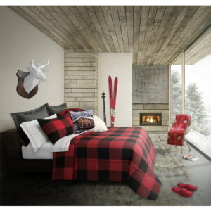 Safdie & Co. Comforter Set 3PC K Buffalo Plaid Lux Red/Black